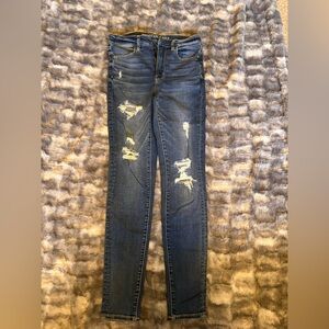 American Eagle Outfitters Dark Blue Distressed Skinny Jeans